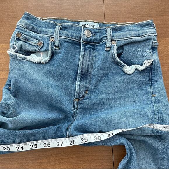 Agolde Women Sophie Ankle Skinny Pentacle Denim Jeans Blue High Waist Distressed - Picture 8 of 10